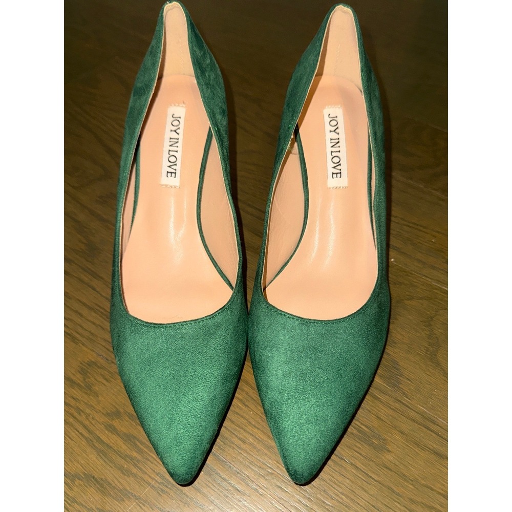 Joy in Love Emerald Green Pointed Toe Kitten Heel Pumps Womens 6.5 Faux Suede